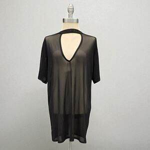 A‎ + Ellen Women's Black Sheer Keyhole Tunic Top Medium Layering